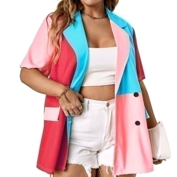 💥NEW💥 SHEIN COLOR BLOCK BLAZER JACKET SZ 2X - Picture 1 of 3